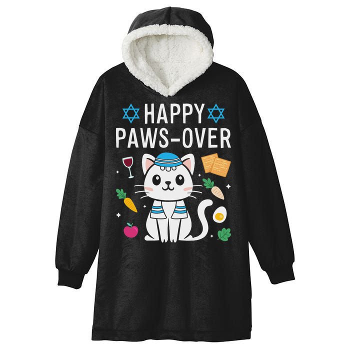 Happy Pawsover Cat Lover Funny Cat Passover Seder Hooded Wearable Blanket