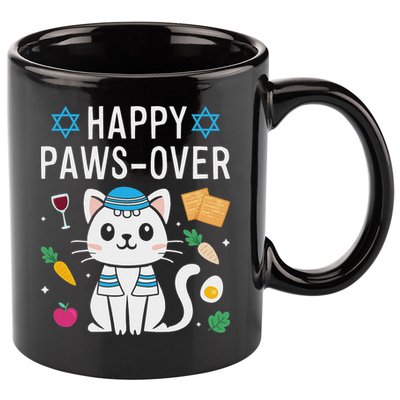 Happy Pawsover Cat Lover Funny Cat Passover Seder 11oz C Handle Ceramic Mug