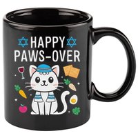Happy Pawsover Cat Lover Funny Cat Passover Seder 11oz C Handle Ceramic Mug