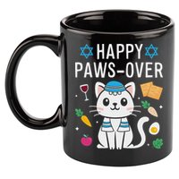 Happy Pawsover Cat Lover Funny Cat Passover Seder 11oz C Handle Ceramic Mug