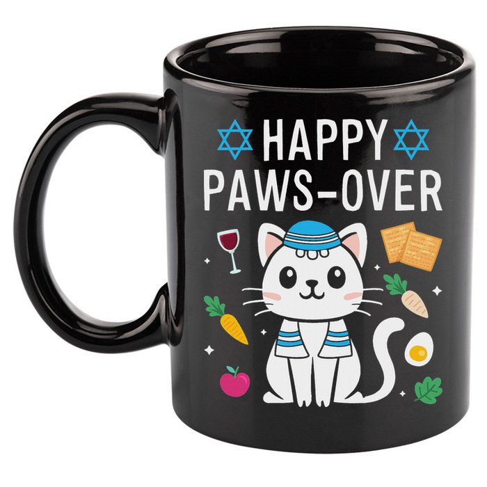 Happy Pawsover Cat Lover Funny Cat Passover Seder 11oz C Handle Ceramic Mug
