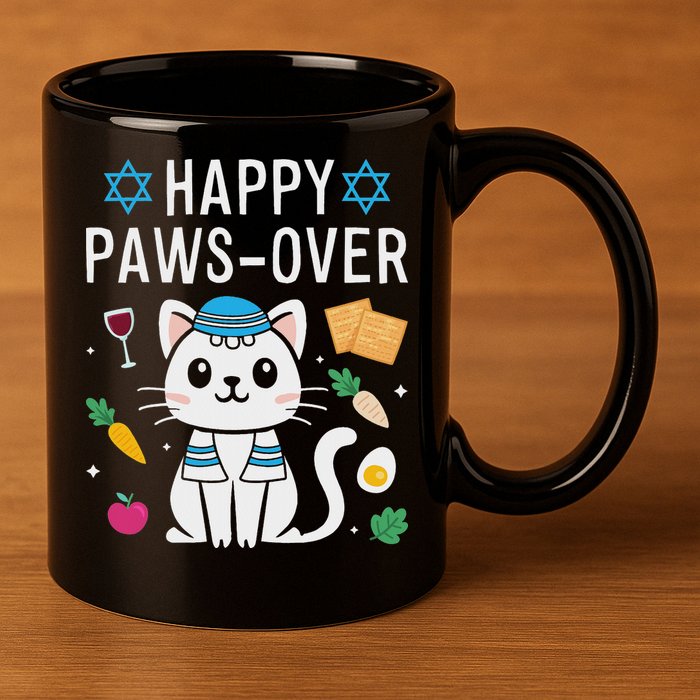 Happy Pawsover Cat Lover Funny Cat Passover Seder 11oz C Handle Ceramic Mug