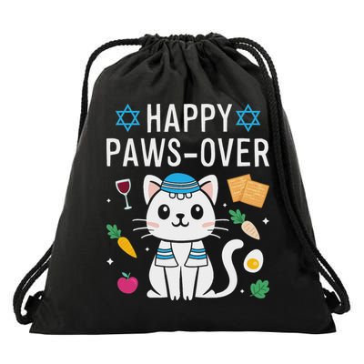 Happy Pawsover Cat Lover Funny Cat Passover Seder Drawstring Bag