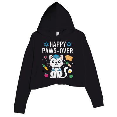Happy Pawsover Cat Lover Funny Cat Passover Seder Crop Fleece Hoodie