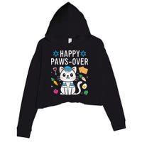 Happy Pawsover Cat Lover Funny Cat Passover Seder Crop Fleece Hoodie