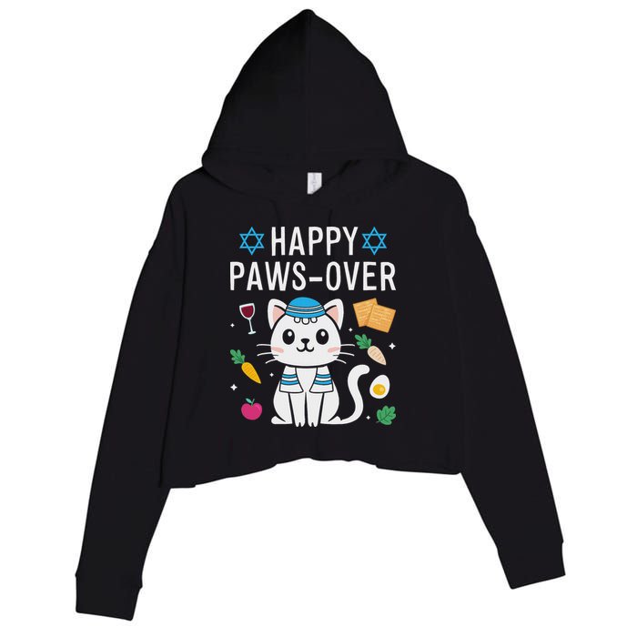Happy Pawsover Cat Lover Funny Cat Passover Seder Crop Fleece Hoodie
