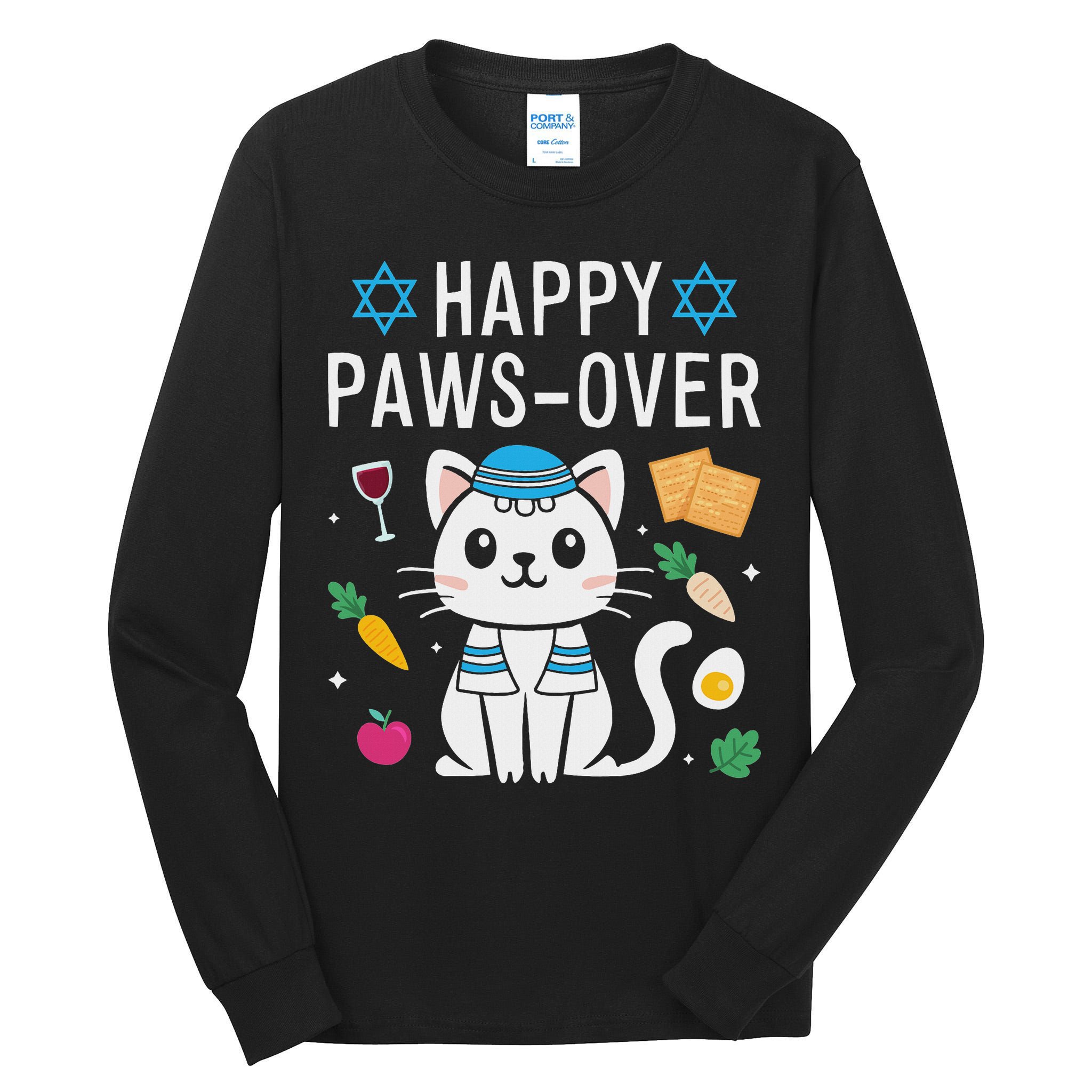 Happy Pawsover Cat Lover Funny Cat Passover Seder Tall Long Sleeve T-Shirt