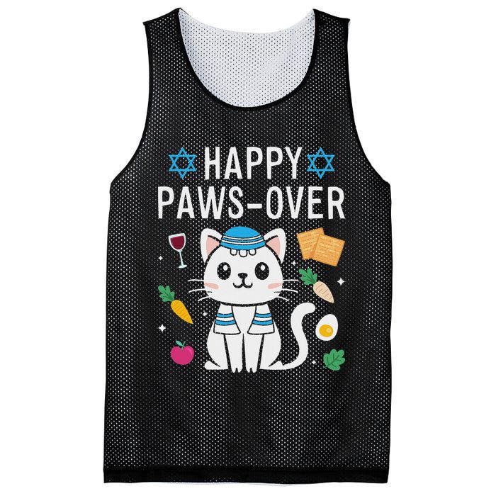 Happy Pawsover Cat Lover Funny Cat Passover Seder Mesh Reversible Basketball Jersey Tank