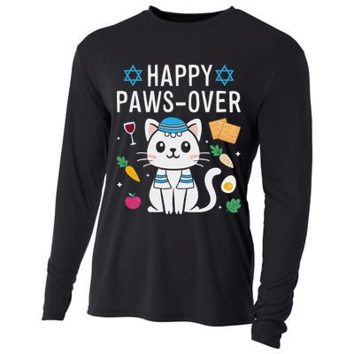 Happy Pawsover Cat Lover Funny Cat Passover Seder Cooling Performance Long Sleeve Crew