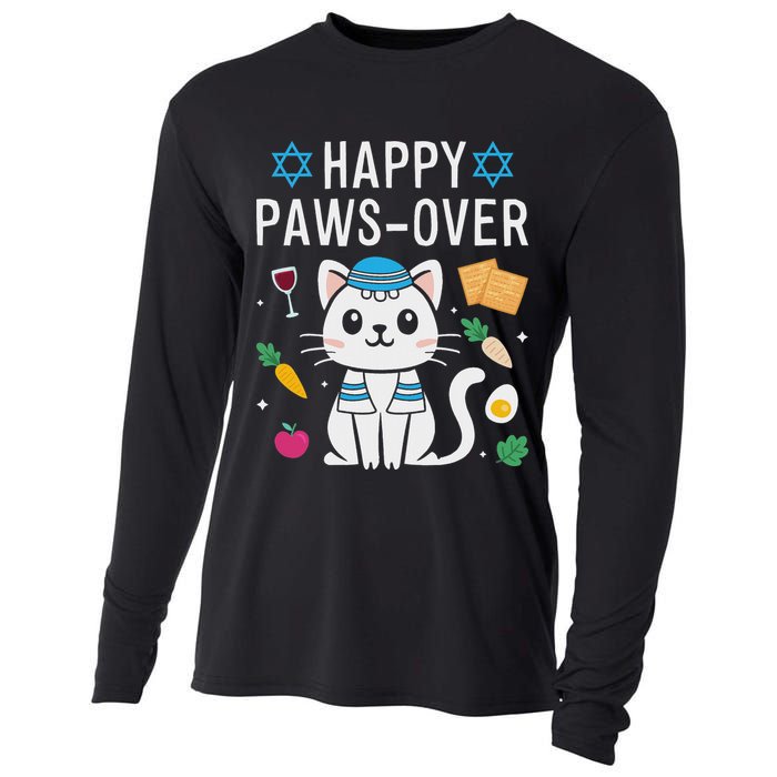 Happy Pawsover Cat Lover Funny Cat Passover Seder Cooling Performance Long Sleeve Crew
