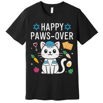 Happy Pawsover Cat Lover Funny Cat Passover Seder Premium T-Shirt