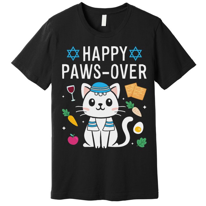 Happy Pawsover Cat Lover Funny Cat Passover Seder Premium T-Shirt