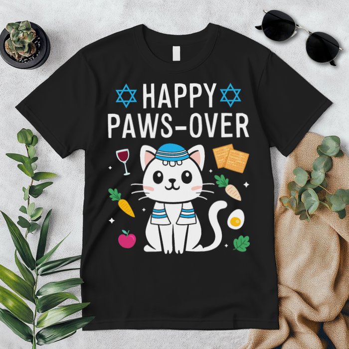 Happy Pawsover Cat Lover Funny Cat Passover Seder Premium T-Shirt