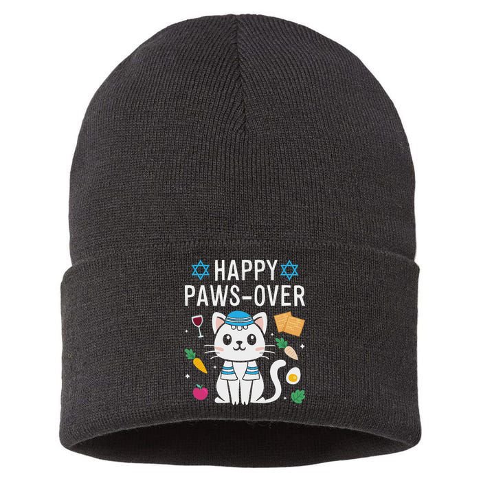 Happy Pawsover Cat Lover Funny Cat Passover Seder Sustainable Knit Beanie