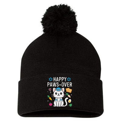 Happy Pawsover Cat Lover Funny Cat Passover Seder Pom Pom 12in Knit Beanie