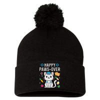 Happy Pawsover Cat Lover Funny Cat Passover Seder Pom Pom 12in Knit Beanie