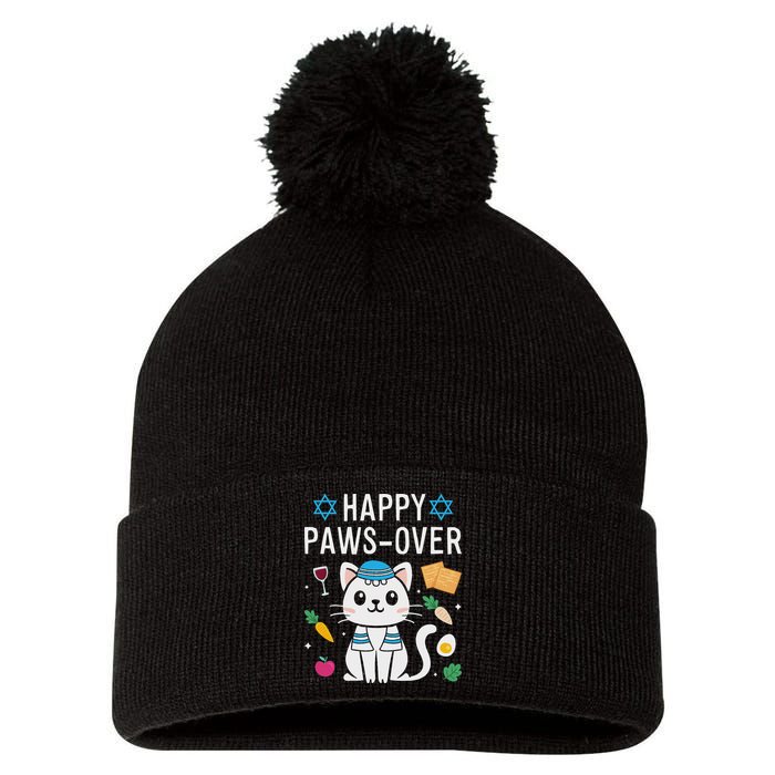 Happy Pawsover Cat Lover Funny Cat Passover Seder Pom Pom 12in Knit Beanie
