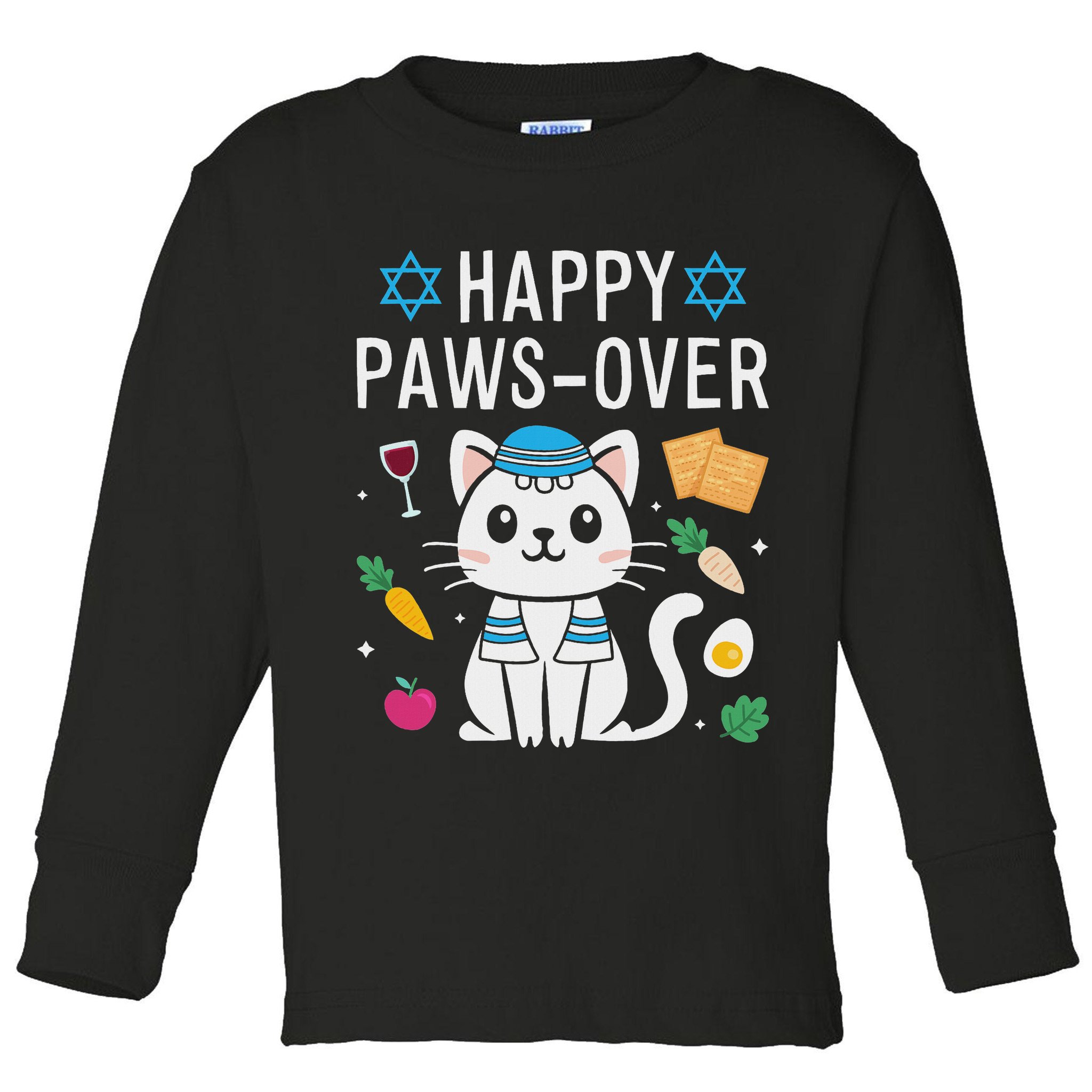 Happy Pawsover Cat Lover Funny Cat Passover Seder Toddler Long Sleeve Shirt