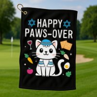 Happy Pawsover Cat Lover Funny Cat Passover Seder Golf Towel