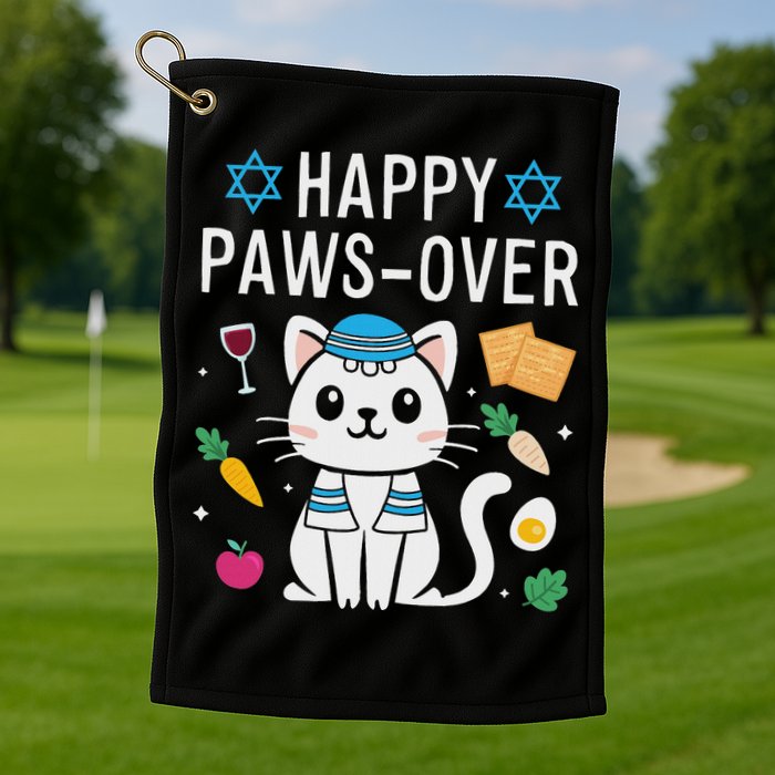 Happy Pawsover Cat Lover Funny Cat Passover Seder Golf Towel