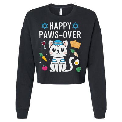 Happy Pawsover Cat Lover Funny Cat Passover Seder Cropped Pullover Crew