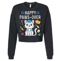Happy Pawsover Cat Lover Funny Cat Passover Seder Cropped Pullover Crew