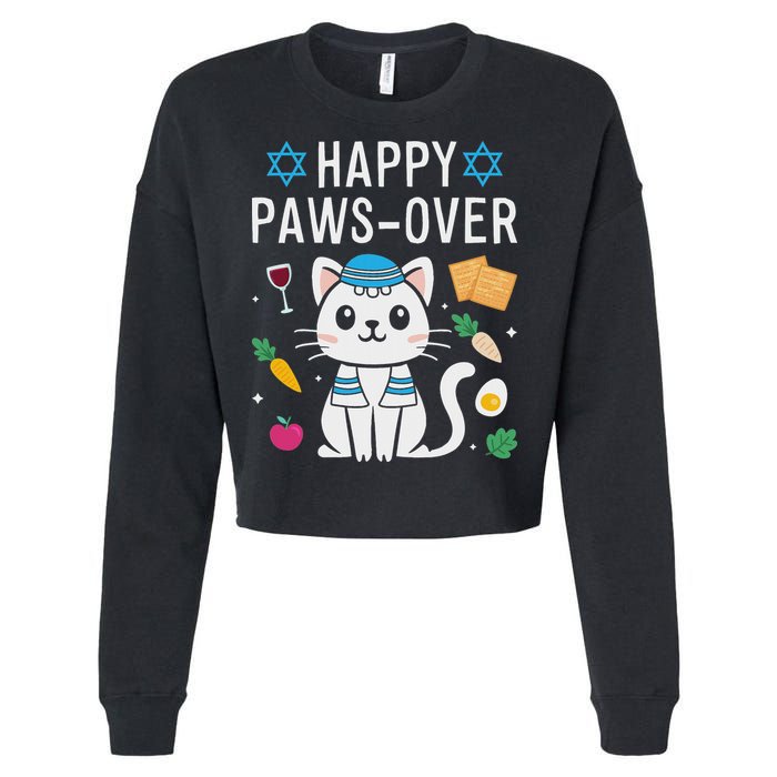 Happy Pawsover Cat Lover Funny Cat Passover Seder Cropped Pullover Crew