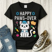 Happy Pawsover Cat Lover Funny Cat Passover Seder Womens T-Shirt