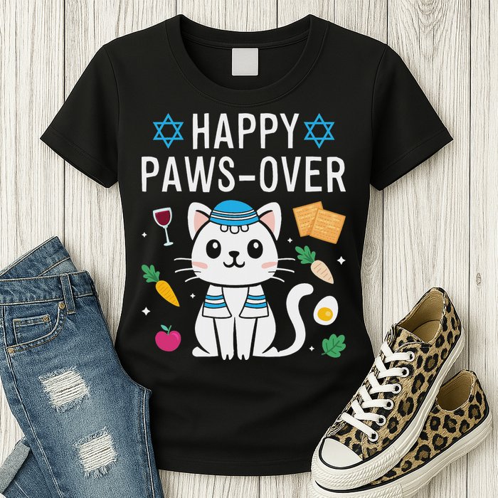 Happy Pawsover Cat Lover Funny Cat Passover Seder Womens T-Shirt