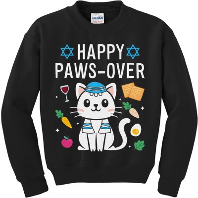 Happy Pawsover Cat Lover Funny Cat Passover Seder Kids Sweatshirt