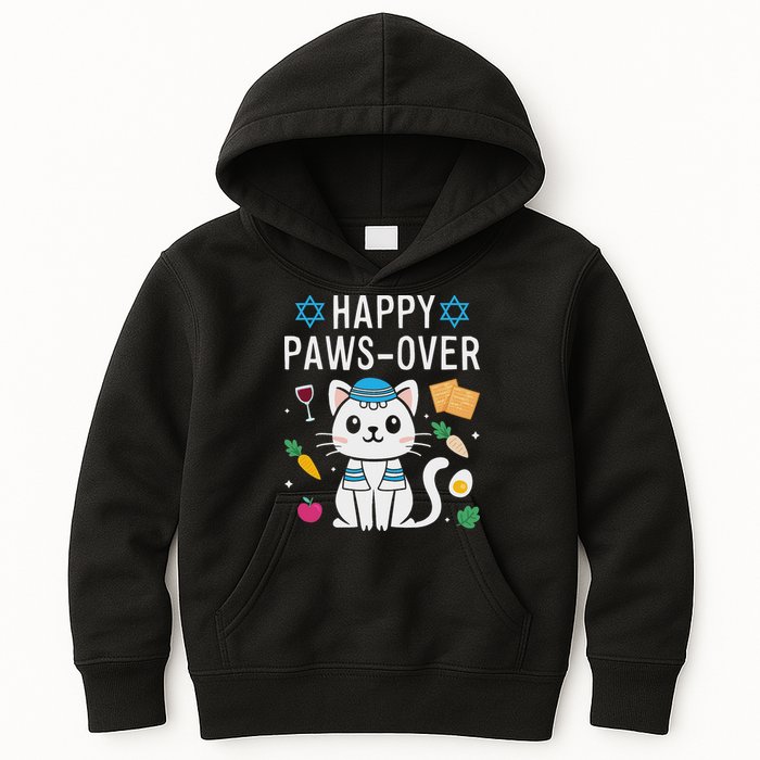 Happy Pawsover Cat Lover Funny Cat Passover Seder Kids Hoodie