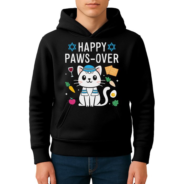 Happy Pawsover Cat Lover Funny Cat Passover Seder Kids Hoodie