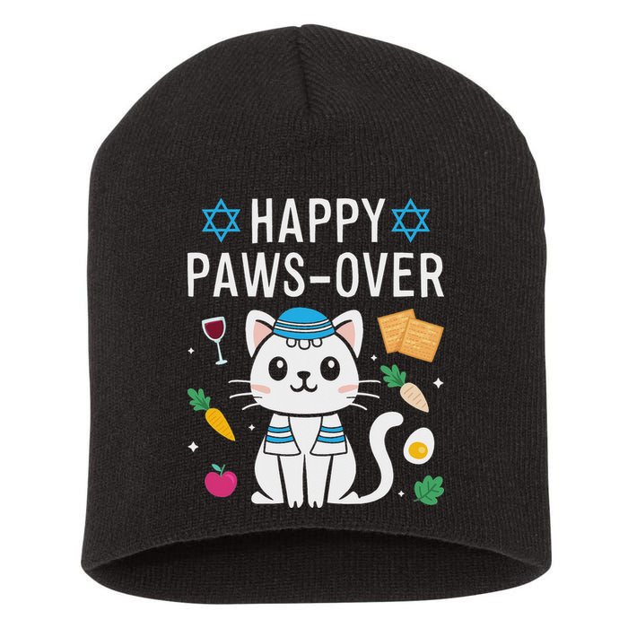 Happy Pawsover Cat Lover Funny Cat Passover Seder Short Acrylic Beanie