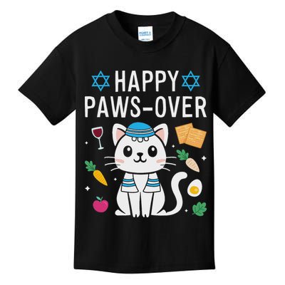 Happy Pawsover Cat Lover Funny Cat Passover Seder Kids T-Shirt