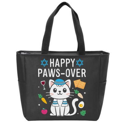 Happy Pawsover Cat Lover Funny Cat Passover Seder Zip Tote Bag