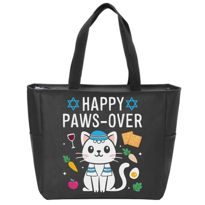 Happy Pawsover Cat Lover Funny Cat Passover Seder Zip Tote Bag