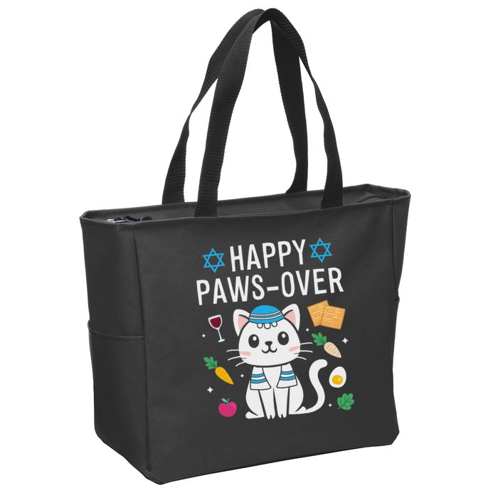 Happy Pawsover Cat Lover Funny Cat Passover Seder Zip Tote Bag