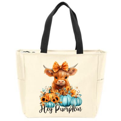 Hey Pumpkin Cute Highland Cow Fall Autumn Thanksgiving Zip Tote Bag