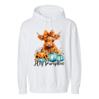 Hey Pumpkin Cute Highland Cow Fall Autumn Thanksgiving Garment-Dyed Fleece Hoodie