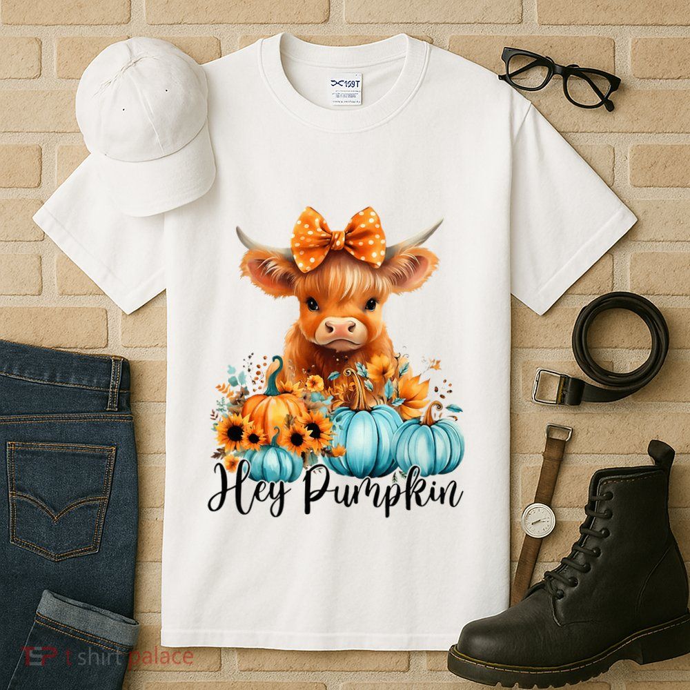 Hey Pumpkin Cute Highland Cow Fall Autumn Thanksgiving Tall T-Shirt