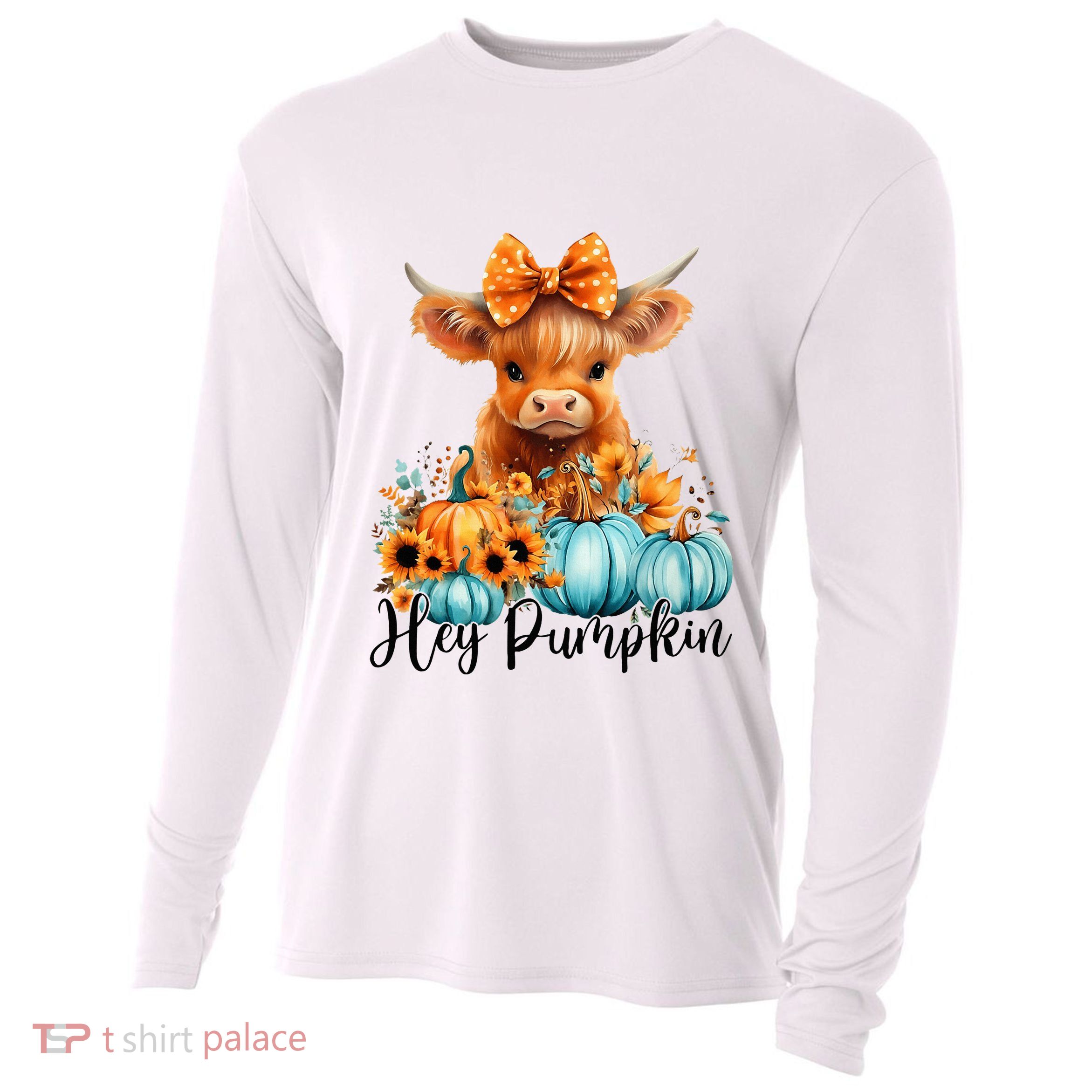 Hey Pumpkin Cute Highland Cow Fall Autumn Thanksgiving Cooling Performance Long Sleeve Crew