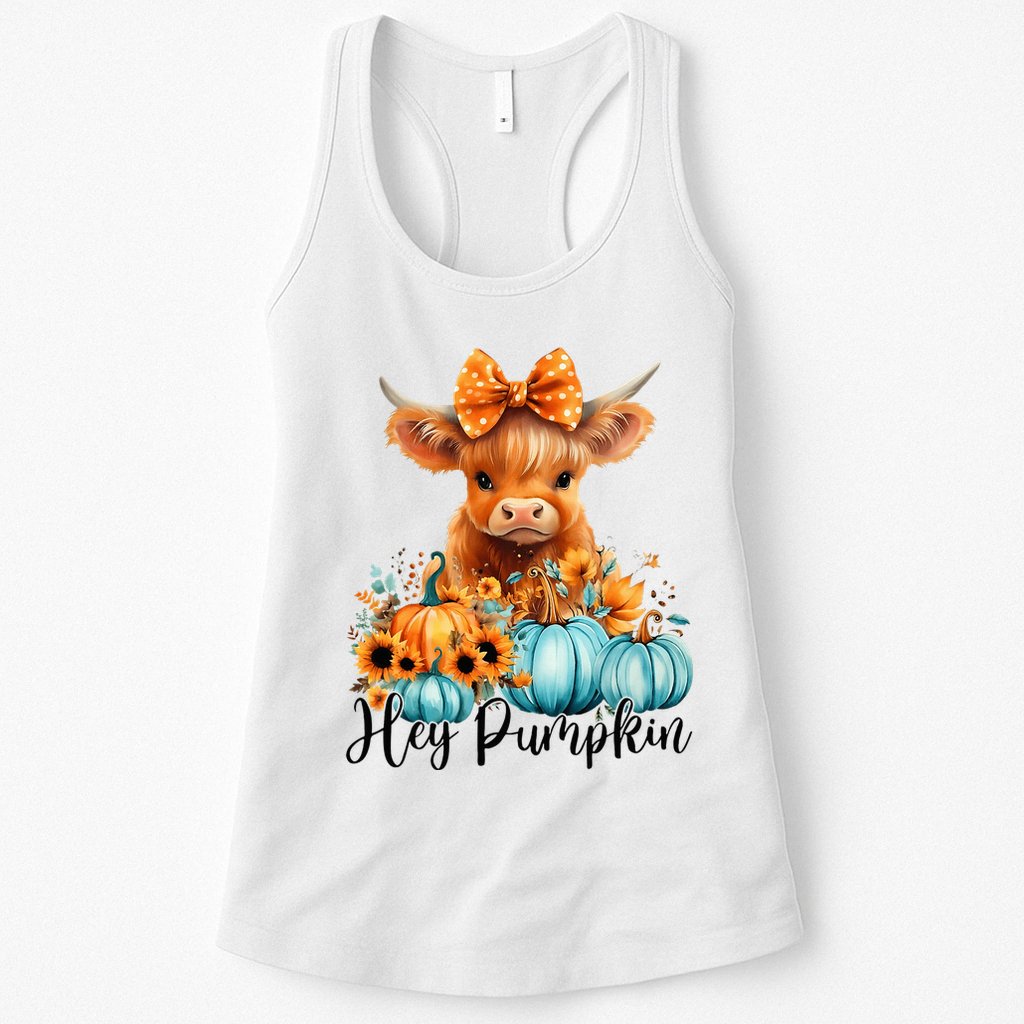 Hey Pumpkin Cute Highland Cow Fall Autumn Thanksgiving Womens Tank Top