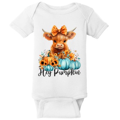 Hey Pumpkin Cute Highland Cow Fall Autumn Thanksgiving Baby Bodysuit