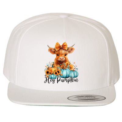 Hey Pumpkin Cute Highland Cow Fall Autumn Thanksgiving Wool Snapback Cap
