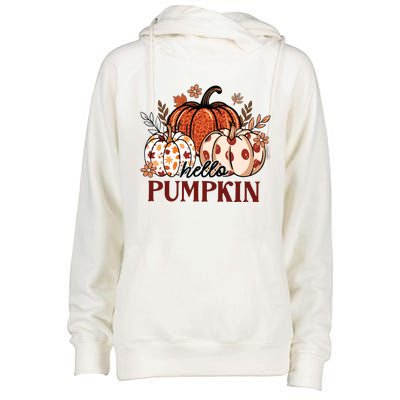 Hello Pumpkin Cute Halloween Women Fall Thanksgiving  Womens Funnel Neck Pullover Hood