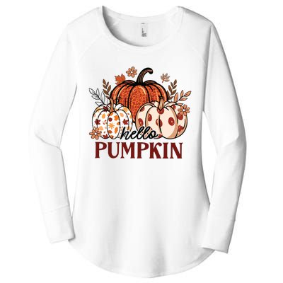 Hello Pumpkin Cute Halloween Women Fall Thanksgiving  Women's Perfect Tri Tunic Long Sleeve Shirt