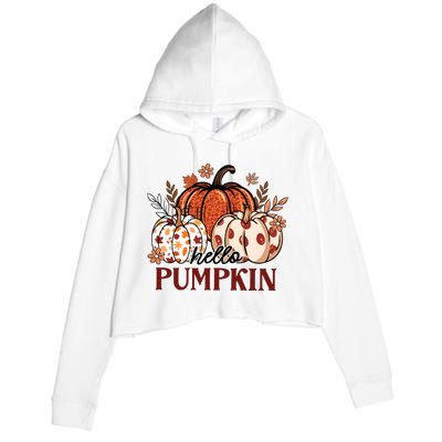 Hello Pumpkin Cute Halloween Women Fall Thanksgiving  Crop Fleece Hoodie