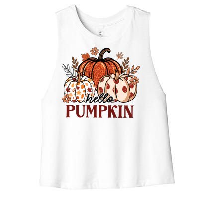 Hello Pumpkin Cute Halloween Women Fall Thanksgiving  Women's Racerback Cropped Tank