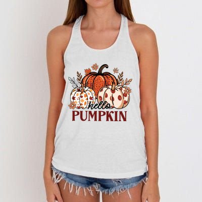 Hello Pumpkin Cute Halloween Women Fall Thanksgiving  Women's Knotted Racerback Tank