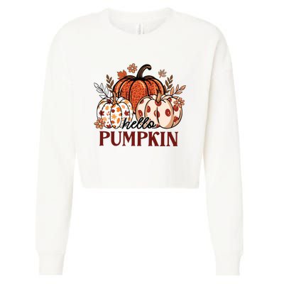 Hello Pumpkin Cute Halloween Women Fall Thanksgiving  Cropped Pullover Crew